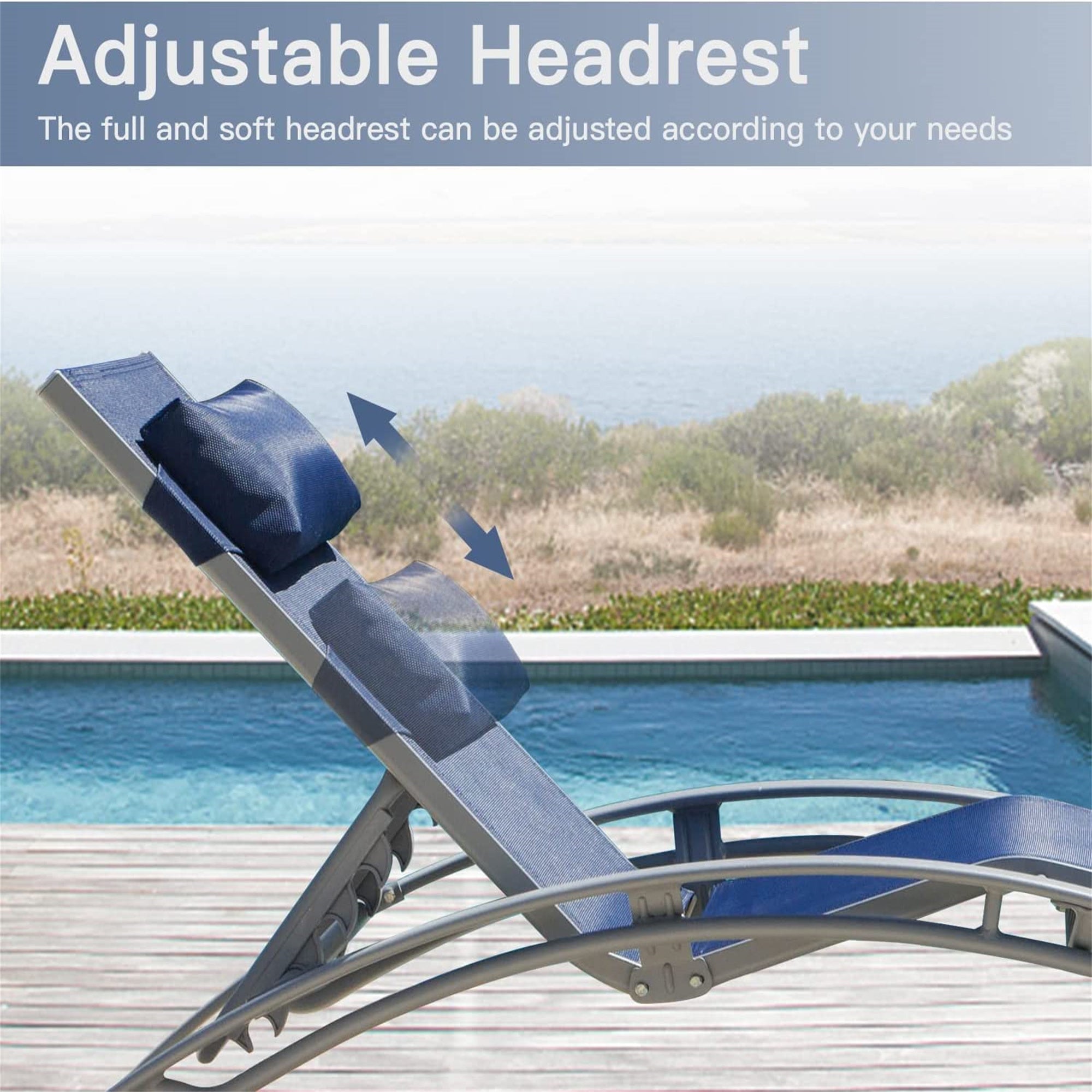 Outdoor Chaise Lounge Set of 2 Patio Recliner Chairs with Adjustable Backrest and Removable Pillow for Indoor&Outdoor Beach Pool Sunbathing Lawn (Blue,2 Lounge Chair) Doba